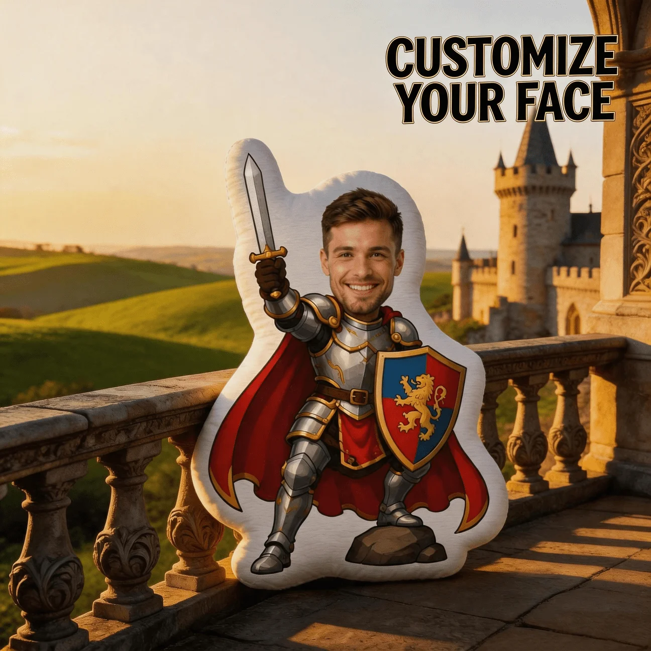Large Personalized Photo Face Pillow with Custom Photo/Text & Knight Shaping - Suitable for Sofa &, Cushion Gift for Adults, Bir
