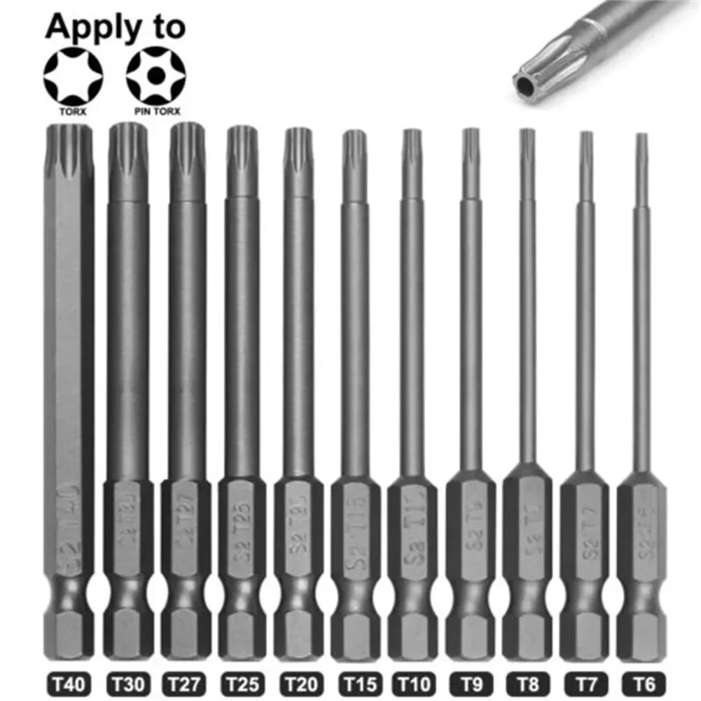 Embout de tournevis Torx 6.35mm tige hexagonale pointe de sécurité magnétique embout de tournevis T6-T40 50/75/100mm outil de réparation