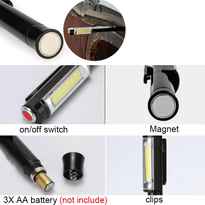 仕事用ポータブルLED懐中電灯,2個,磁気,白色,赤,懐中電灯,単4電池,キャンプ用,B4