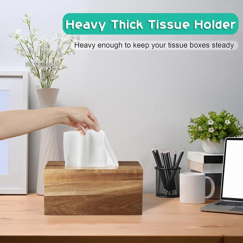 직사각형 티슈 박스 커버 - 아카시아 나무 직사각형 티슈 박스 홀더 탁상용 나이트 스탠드 욕실 사무실 - 장식 F