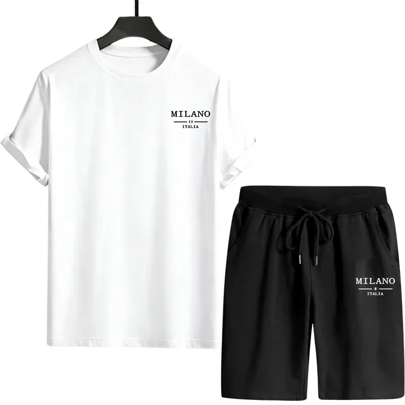 Summer Short-sleeved T-shirt Single Piece Set Men's Tracksuit Drawstring Sports Short Casual Quality Versatile Outdoors Jogging