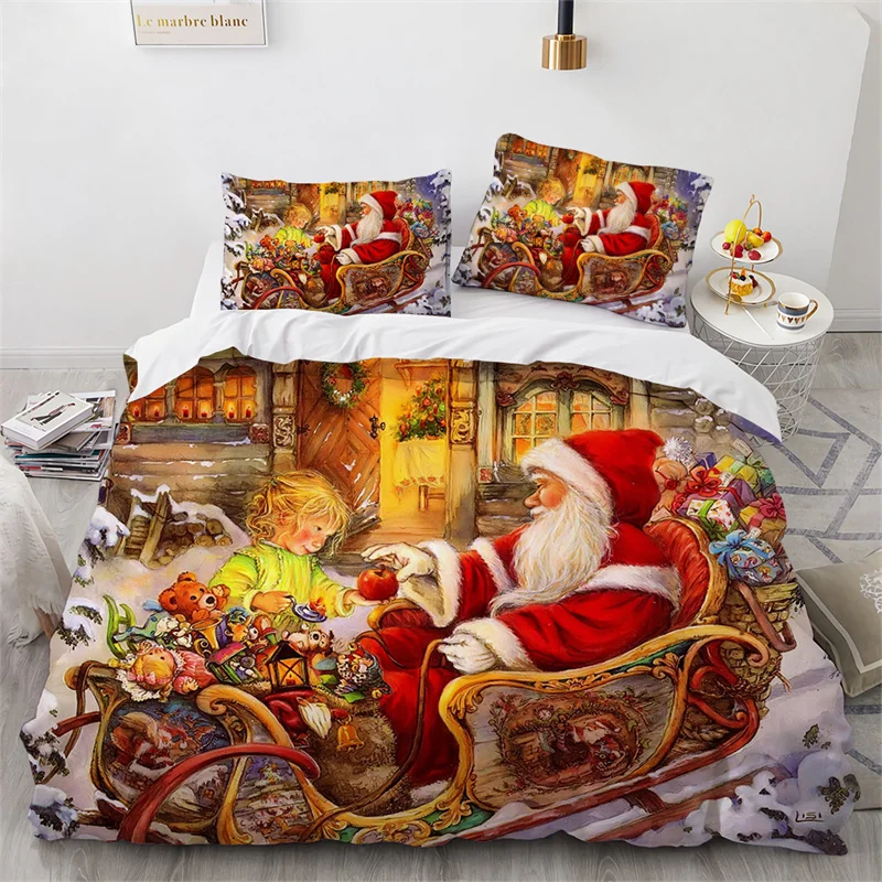 

Комплект постельного белья с 3D принтом Merry Christmas Santa Claus Уютный пододеяльник King Queen Twin Size Рождественский подарок С Новым годом Декор комнаты