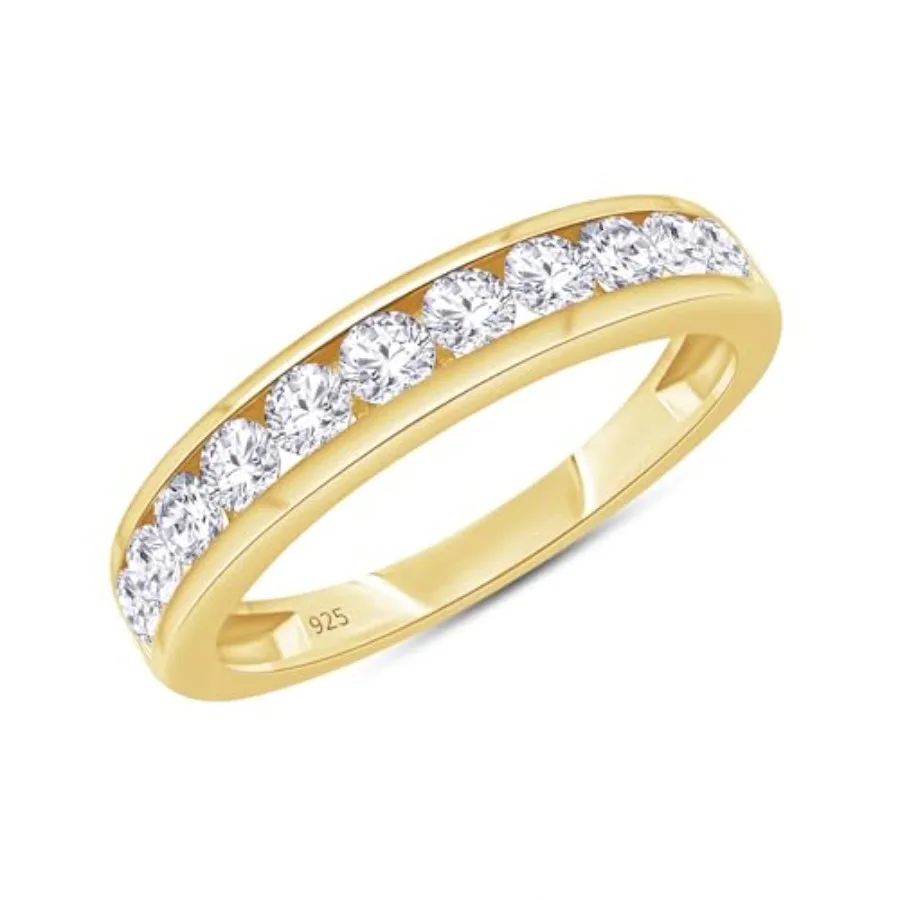 

2.5MM Princess and Round Cut Wedding Band Half Eternity Ring For Women Lab Created Moissanite In 925 Sterling Silver and K/14K