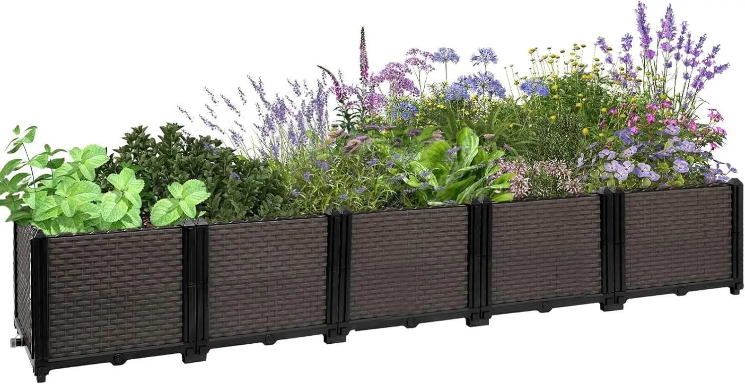 Outdoor Patio Balcony Deck Use Large Rectangular Metal Self - Watering Planter Box with Drainage Plug