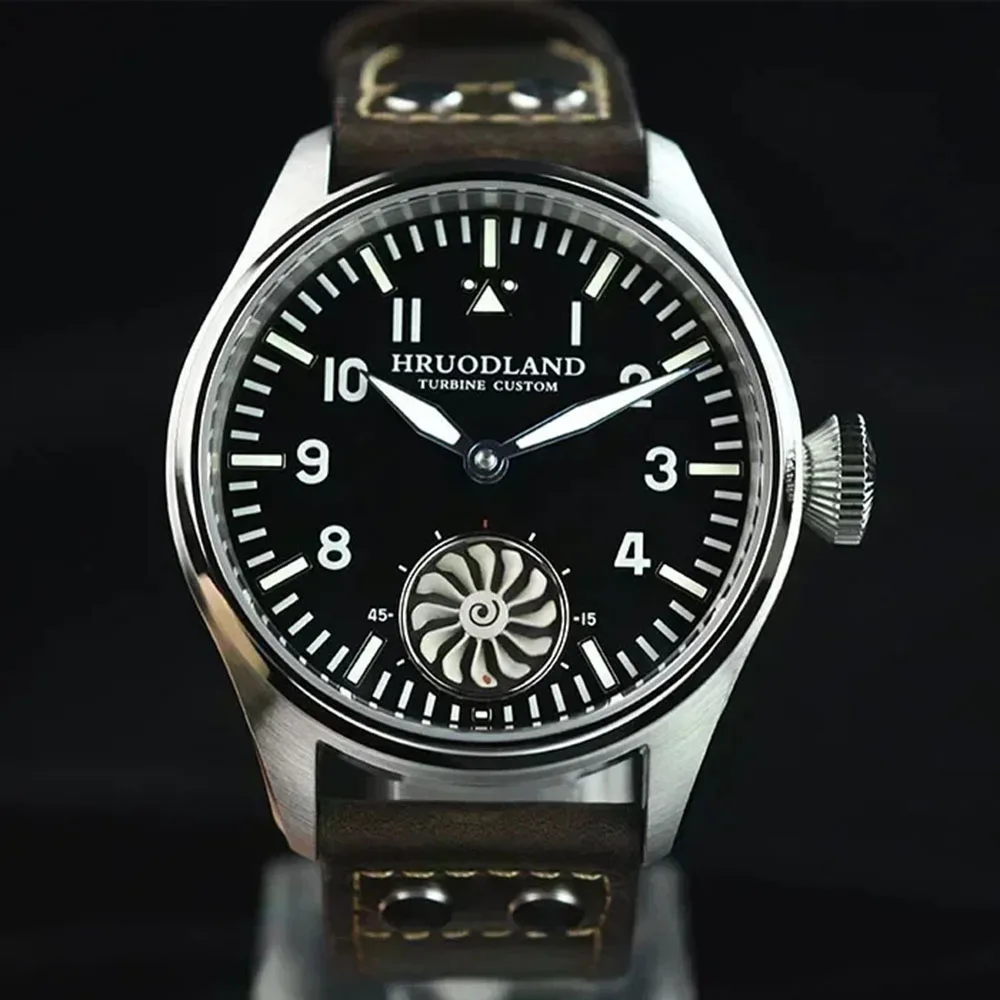 

40mm Hruodland Turbine Custom Pilot Watch for Men ST3620 Mechanical Movement BGW-9 Luminous Sapphire Crystal Frosted Dial Reloj