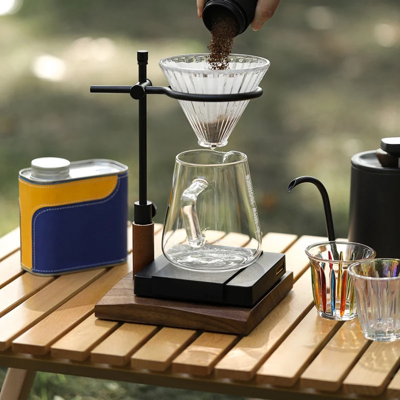 BMBY-Adjustable Pour Over Coffee Stand - Vintage Dripper Station With Wooden Base, Tools For Home & Cafe