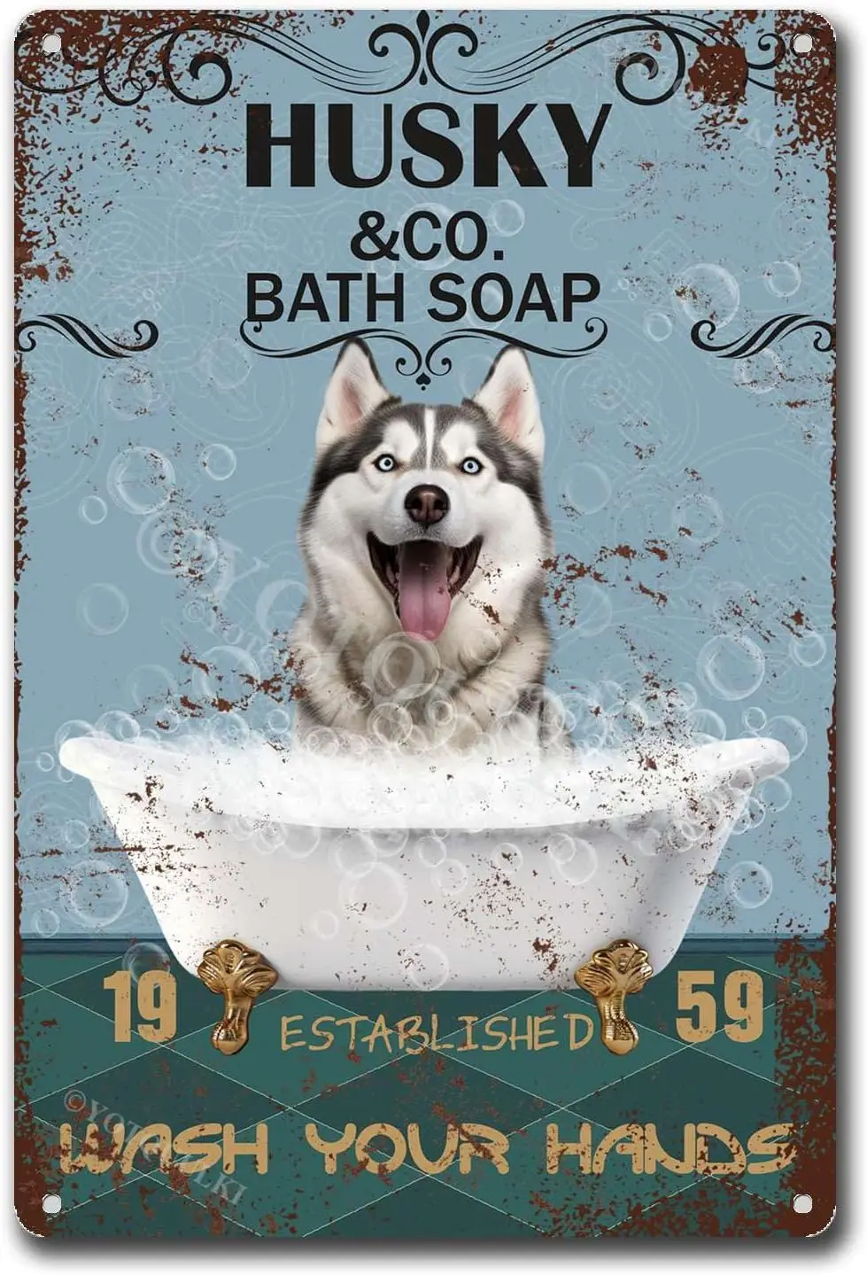 Tin Signs Funny Husky & Co Bath Soap Wash Your Hooves Moose Vintage Metal Tin Sign For Classic Plaque Decoration Retro Metal
