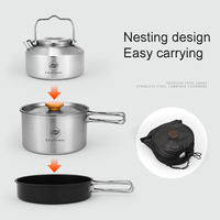 Leaftour 2-3 Person 304 Stainless Steel Folding Camping Cooking Pot Set Outdoor Cookware