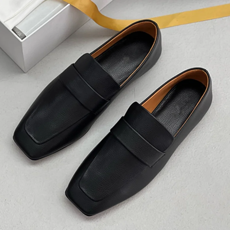 

Jenny&Dave French Minimalist Women Loafers Shoes Handmade Genuine Leather Slip On Shoes Retro Casual Square Toe Flat Shoes Women