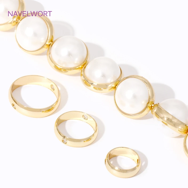 14K Gold Plated Brass Round Frame Beads Connector,Through Hole Bead Spacer Beads For DIY Beading Jewelry Making Supplies