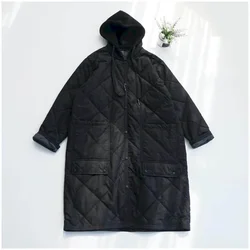 Quilted Coats Oversized Drawstring Hooded Jackets for Women Long Sleeved Lightweight Mid-length Casual Vintage Winter Clothes