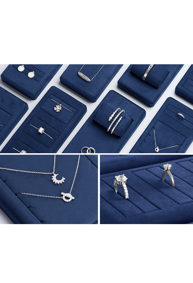 Oirlv Blaues Samt-Schmuckdisplay-Set Ring Ohrring Halskette Armreif Halter Vitrine Organizer Ständer für Ladentheke – Detail 3