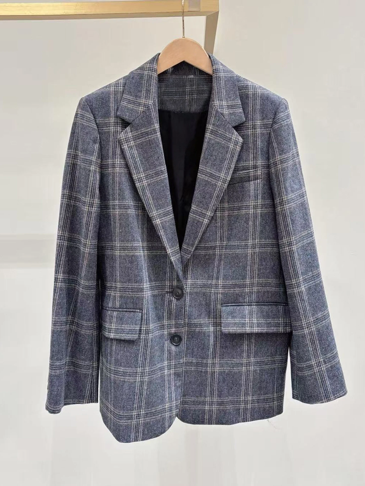 

M Home Southern Oil High End Women's Autumn Winter Plaid Suit Jaet Open Cardigan Stand Fit Commute Sle Long Sve