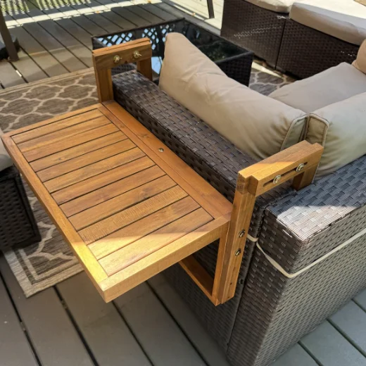 Combohome Balcony Table Acacia Wood Folding Balcony Table For Railings Rectangular Adjustable Hanging Table For Patio Deck Porch