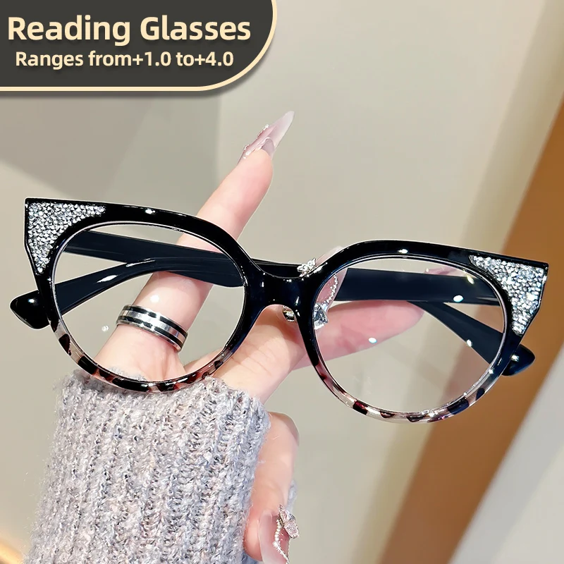 نظارات قراءة بإطار دائري على شكل عين القطة مرصعة بالألماس من Oyalie، تفاصيل عين القطة الكلاسيكية مع زخارف ماسية، حرفية رائعة، مصممة لتقليل العمر وتعزيز الأناقة، مناسبة لنطاق وصفة طبية من +1. 00 إلى +4. 00