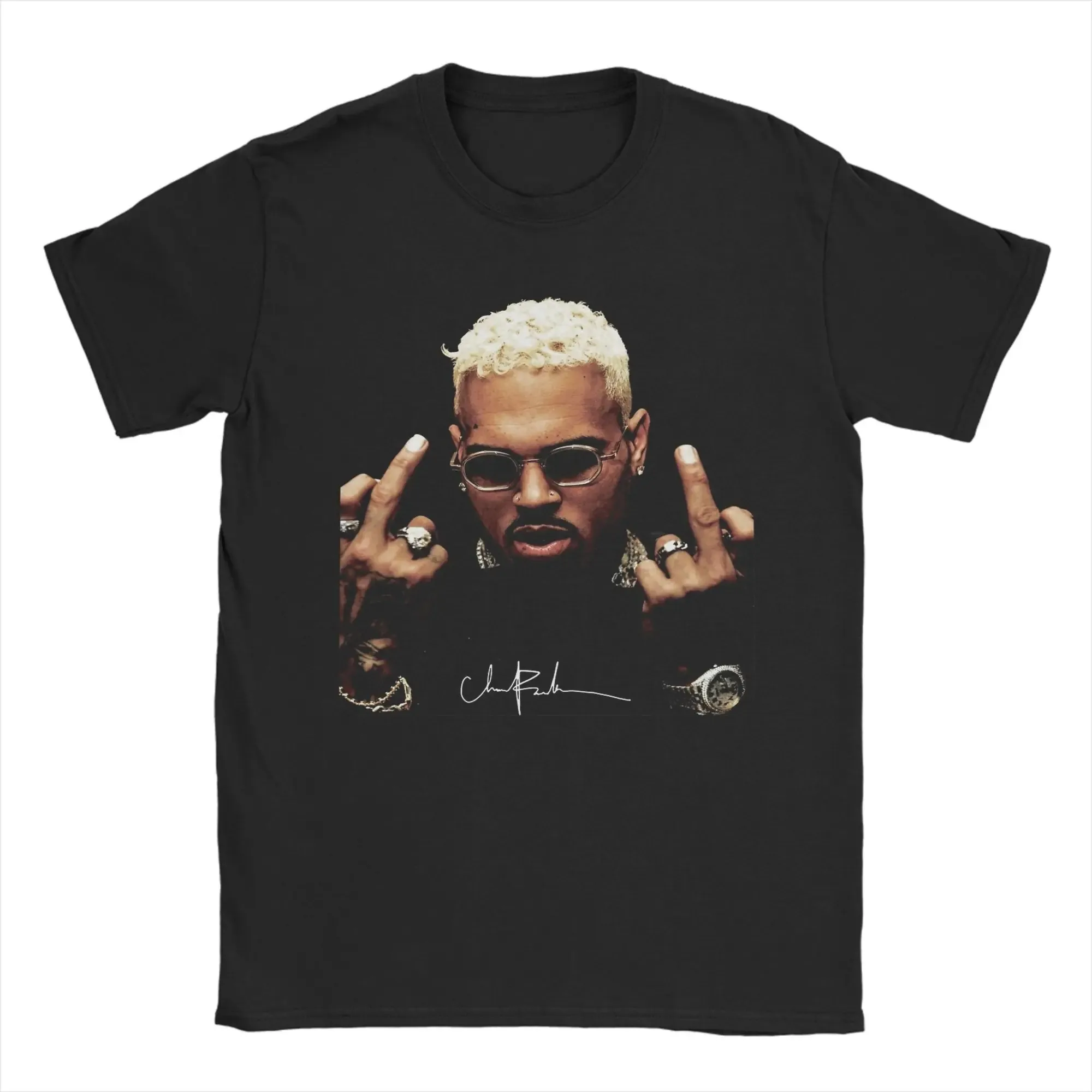 

Middle Finger Vintage Chris Brown T Shirts Men Pure Cotton Funny T-Shirts O Neck Tees Short Sleeve Clothing Unique
