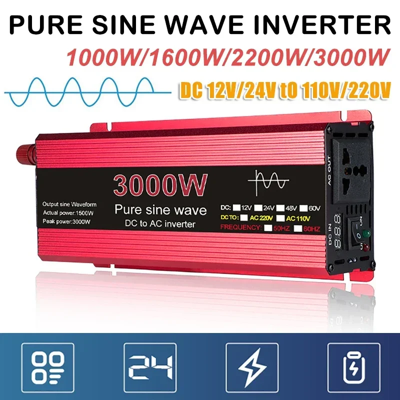 1000/1600/2200/3000W Peaks Power Car/Home Digital Display Power Pure Sine Wave Inverter Converter