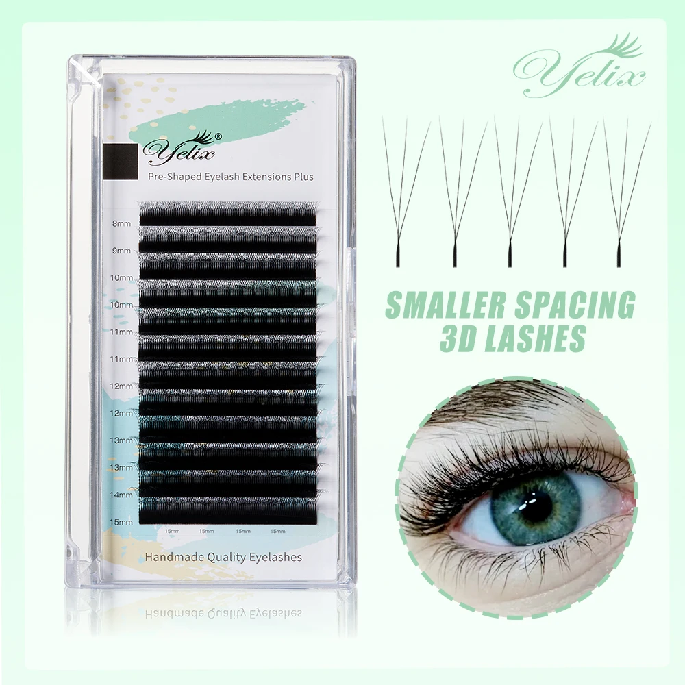 Yelix Narrow 3D W Shape Lashes, vorgefertigte Fächer, Volumen-Wimpernverlängerungen, natürliche, weiche Einzelwimpern, Hand-Premium-Wimpern