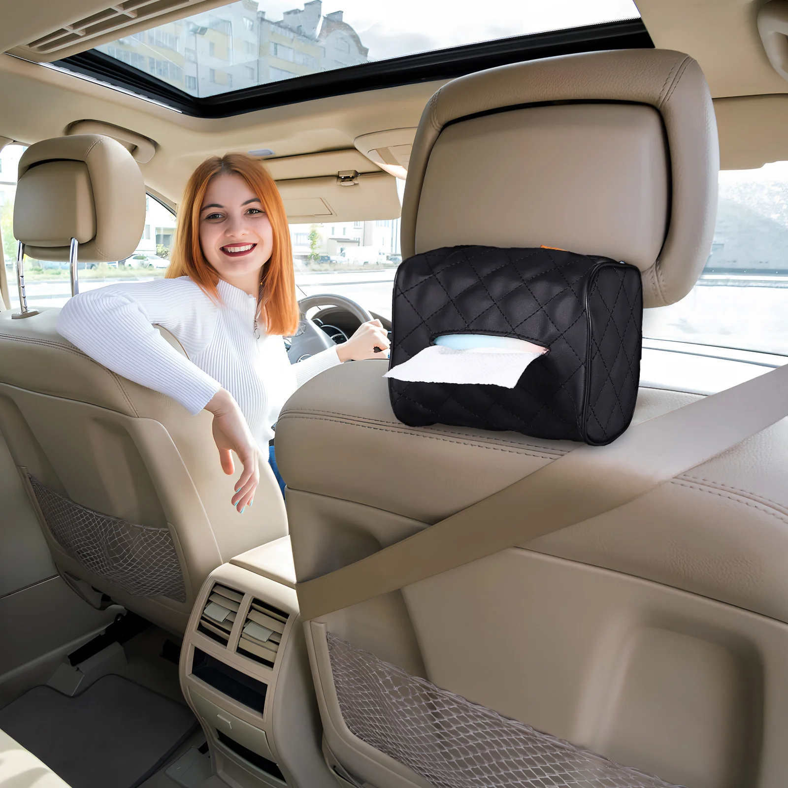 

PU Car Tissue Holder Compact Space Saving Quick Installation Soft Safe No Hard Edges Universal Interior Accessories