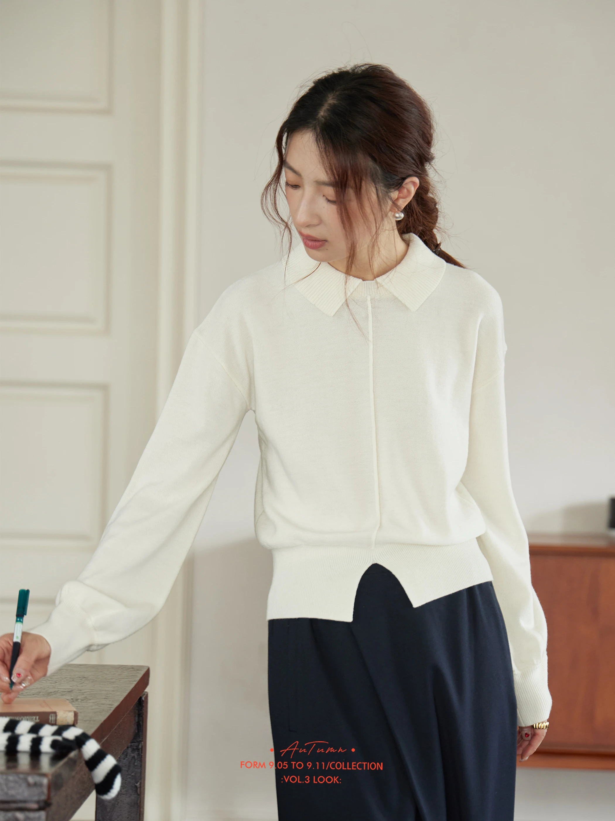 

Красивый шерстяной вязаный свитер Milla с рукавами-фонариками, весенний модный женский топ стандартного кроя с длинными рукавами и круглым вырезом