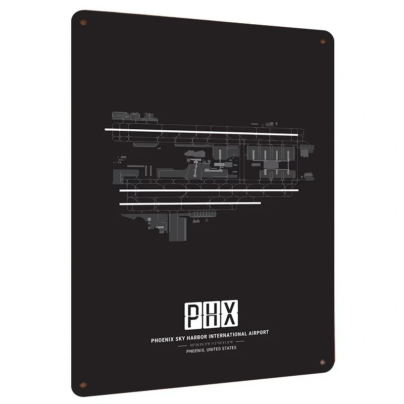 PHX Phoenix Sky Harbor International Airport Runway Layout Metal Wall Art Decor for Aviation Enthusiasts