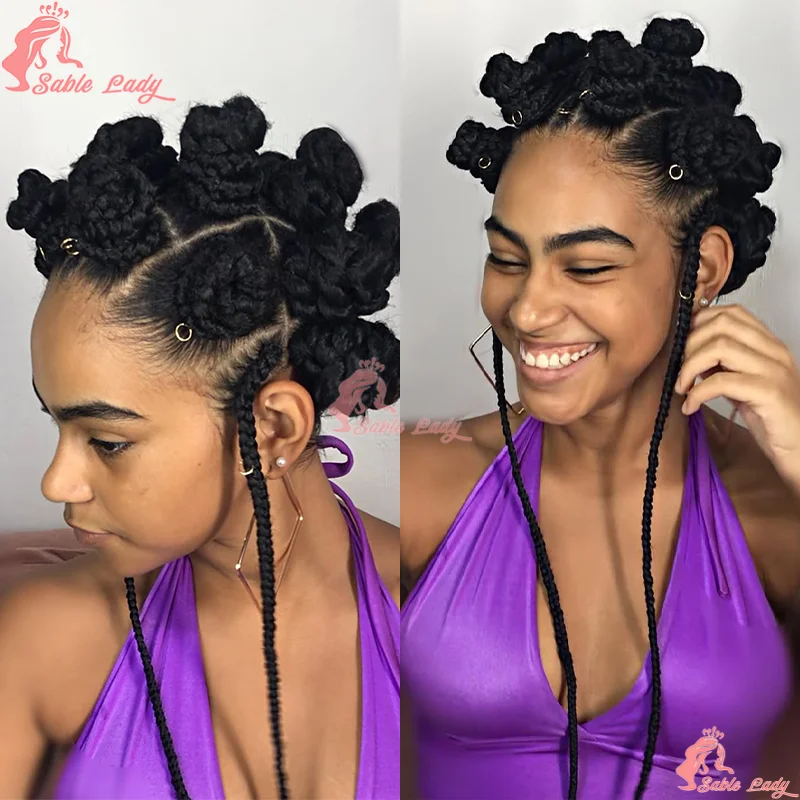 

16 "Bantu Knots Плетеные парики Синтетический полный парик фронта шнурка для чернокожих женщин Коробка без узлов Плетеный парик с волосами ребенка