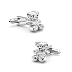 iGame Bear Cuff Links Silver Color Cute Teddy Design Quality Brass Material Cufflinks For Men