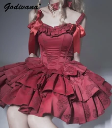 Lolita Butterfly Wine Red Fishbone Christmas Dress New Year Original Design Princess Spaghetti Strap Ball Gown Dress