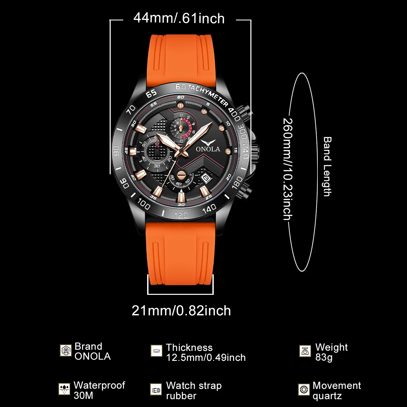 ONOLA multifunctional racing watch dial strap date night light waterproof outdoor sports quartz watch