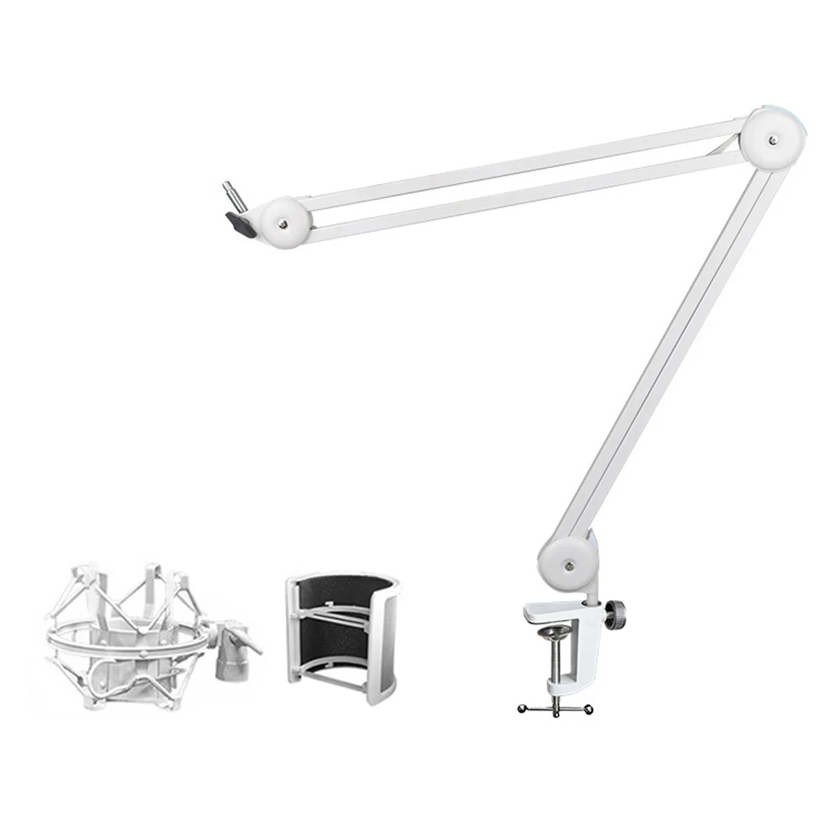 A14M Mic Arm Stand for Recording,Podcasting,Adjustable Suspension Boom Scissor Arm Stand with Filter,Shock Mount White