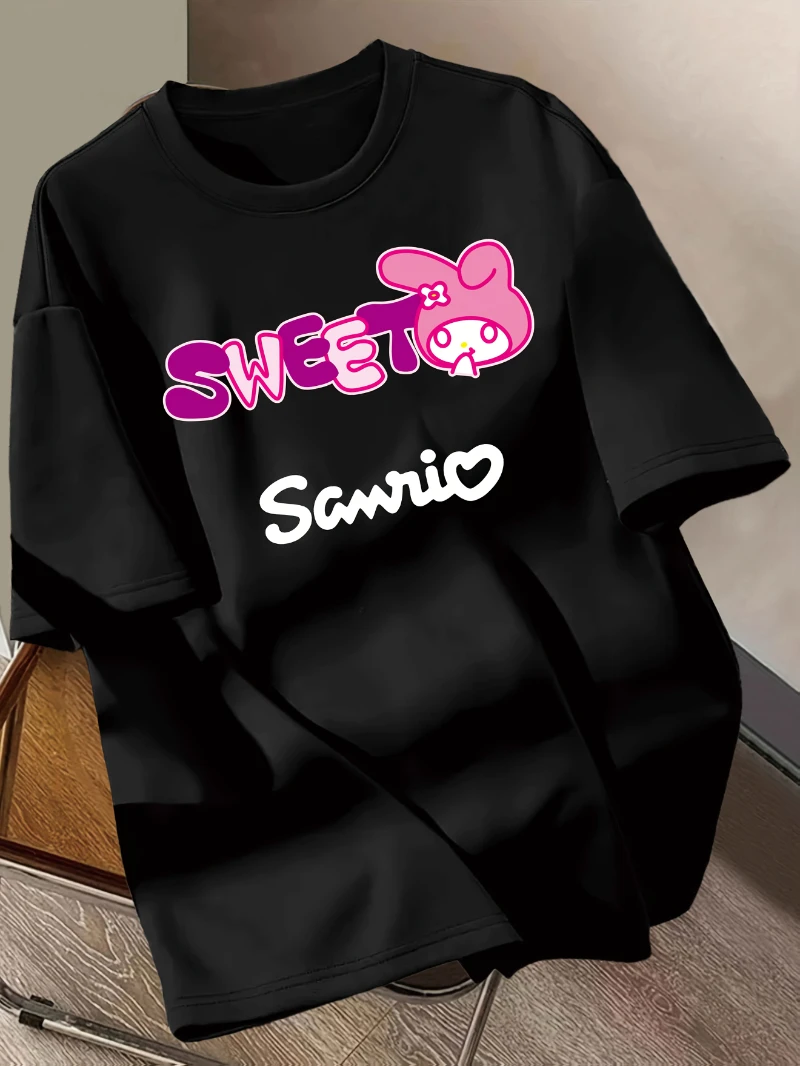 

Женская повседневная футболка Sanrio Hello Kitty с буквенным принтом и круглым вырезом с короткими рукавами, подходящая для весны, лета и осени