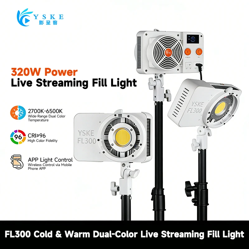 

YSKE FL300 320W COB LED Video Light, Bi-color 2700K-6500K Photography Lighting with APP Control