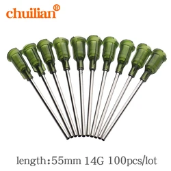 100pcs/lot 14G 55mm Precision passivated S.S. Dispense Tip with PP Safetylok hub, glue dispenser needles