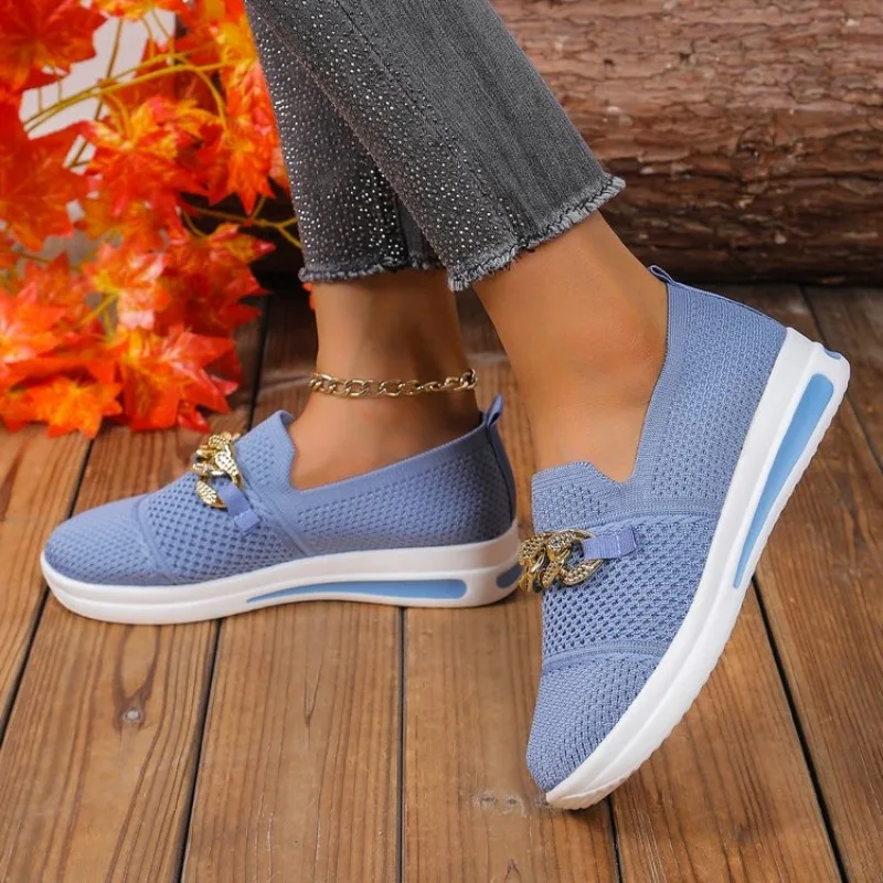 Breathable Knit Loafers for Women Plus Size 43 Light Weight Soft Sole Flats Shoes Woman Autumn Anti-Slip Casual Shoes Ladies