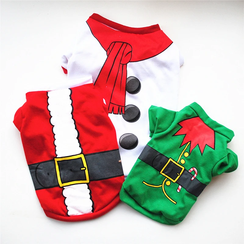 Ropa navideña para perros, ropa para mascotas, disfraz para perros pequeños y medianos, muñeco de nieve de dibujos animados, ropa estampada para mascotas de Papá Noel