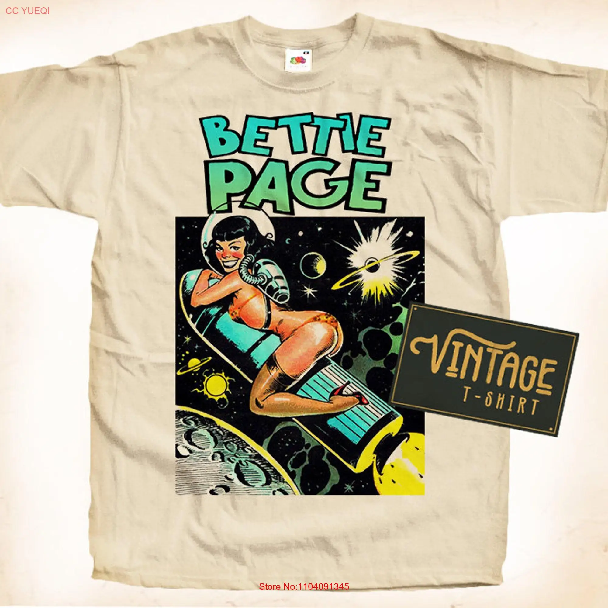 Bettie Page V10 T Shirt Vintage Natural color Men's DTG Digital Print SIZES S M L XL 2XL 3XL 4XL 5XL