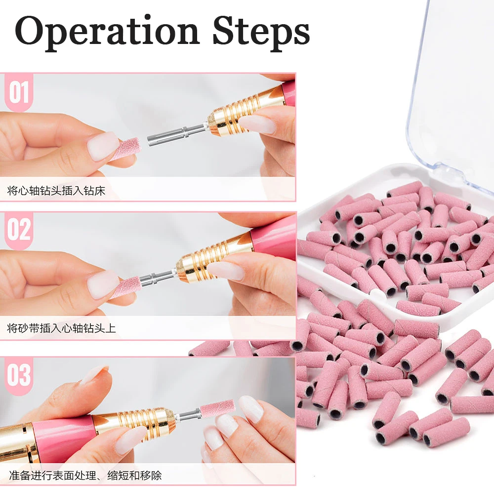 Pink 3mm Mini Nail Sanding Bands Set and Bits Polishing Accessories for Electric Drill
