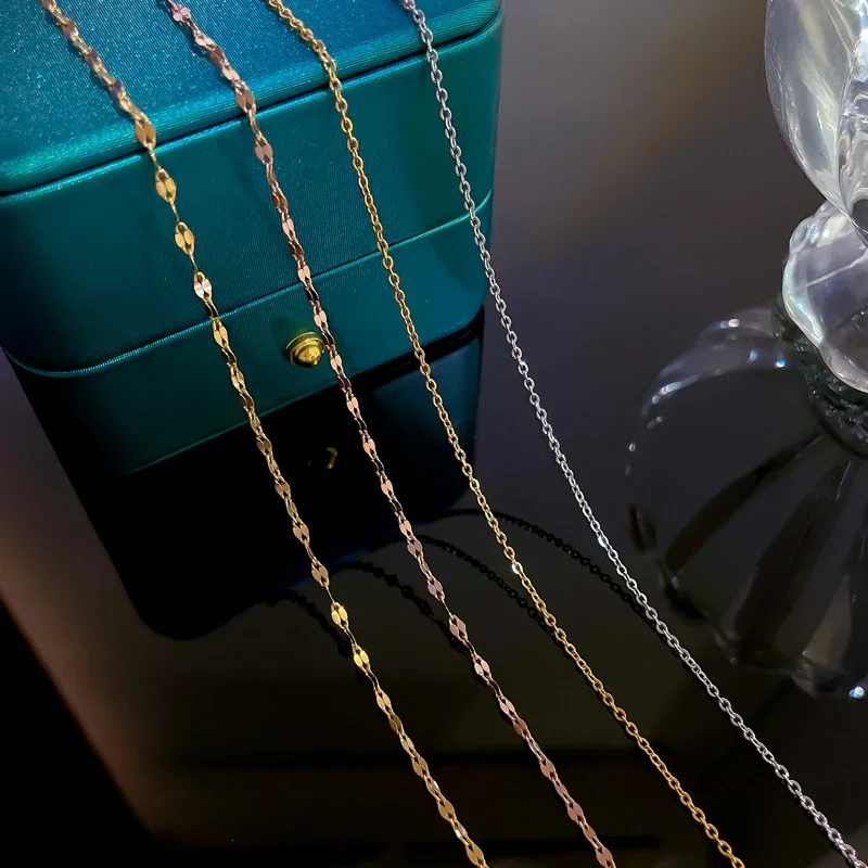 High Quality 40cm Gold Color Stainless Steel Bare Bamboo Chain Necklace for Women All-match Collar Jewelry Accessory Colorfast