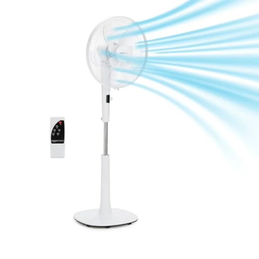 

16-inch Quiet DC Motor Standing Floor Fan for Bedroom, 12 Speed with Remote, 3 Breeze Modes, Adjustable Height, Dual-Layered Bl