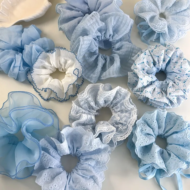 

Новые весенне-летние синие клетчатые кружевные резинки для волос с большим бантом для женщин, для высоких хвостов, для повседневных причесок, милые