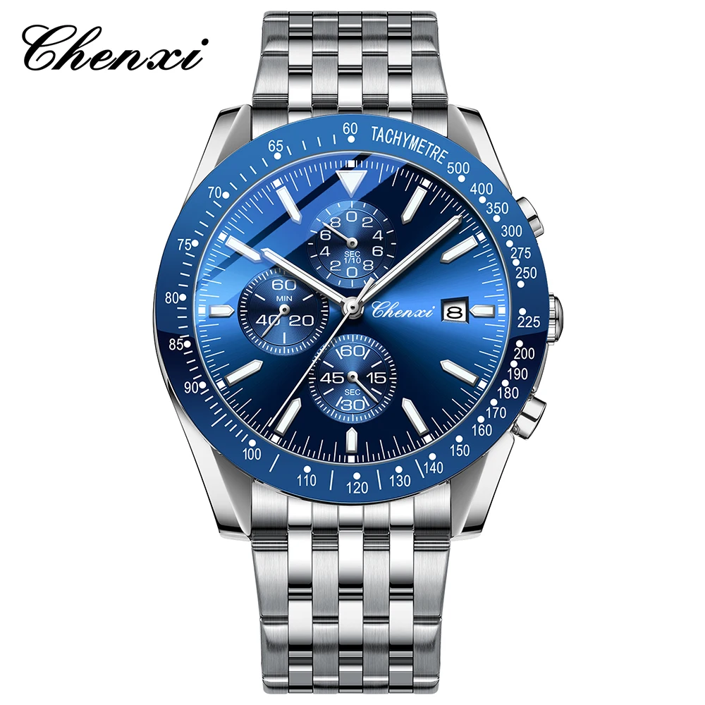 CHENXI Fashion Quartz Men's Watch Multi-functional Outdoor Sports Stopwatch Luminous Stainless Steel Band Business Men Watches