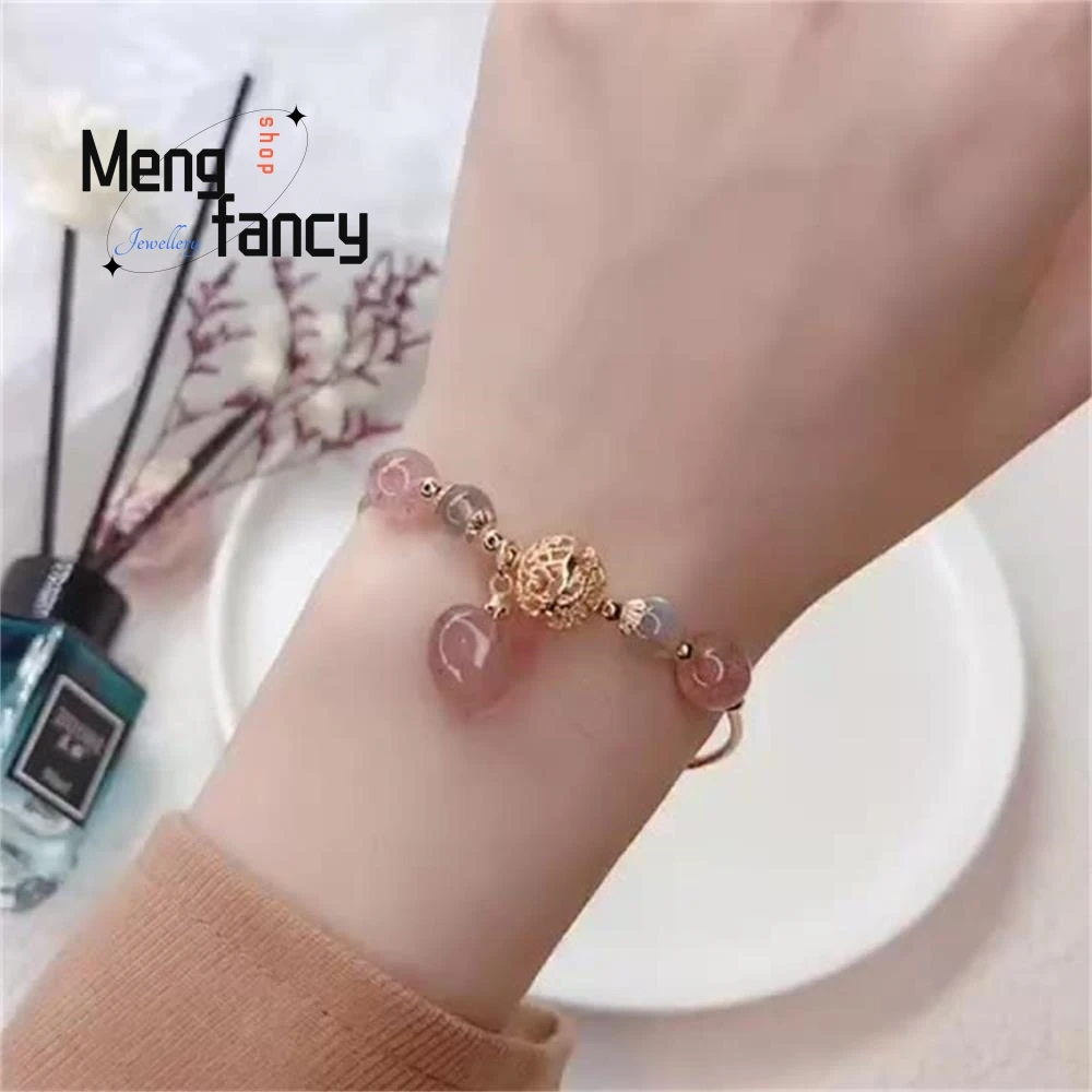 Natürliche neue Erdbeer kristall Armband weibliche alten Stil grau Mondlicht Pfirsich blüte Freundinnen Geschenk Hand Modeschmuck