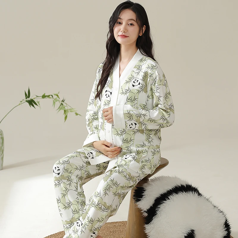 Printed Modal Nursing Sleepwear for Maternity Autumn Spring Breastfeeding Cardigan Pajamas Suits Pregnancy Hospital Homewear