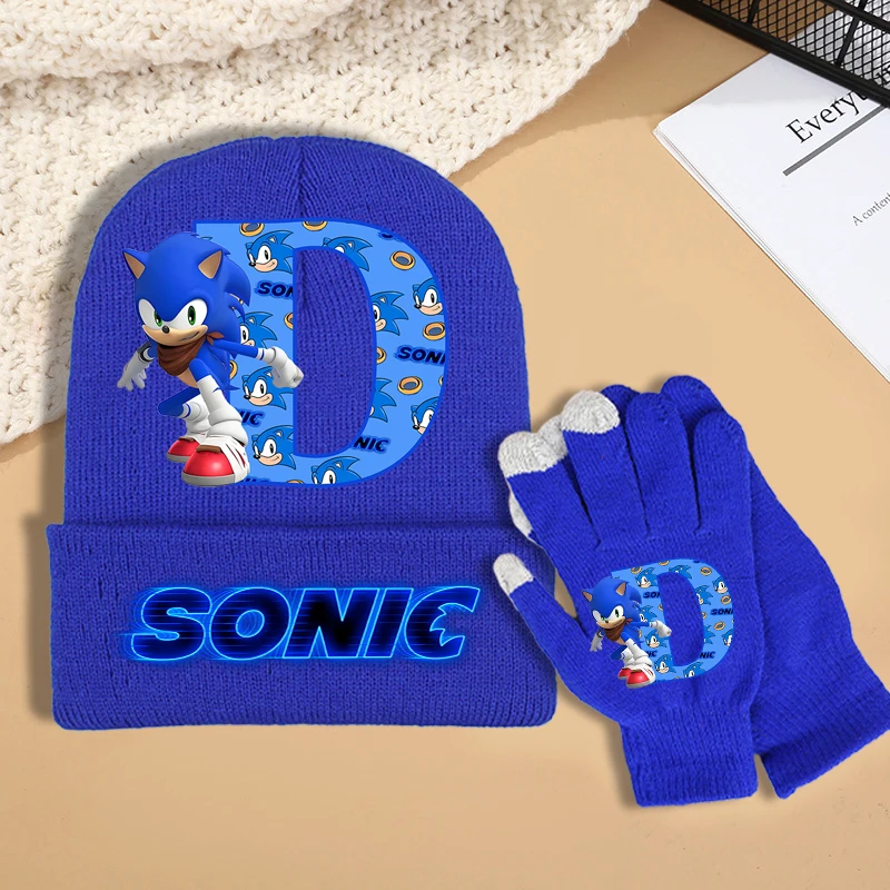 2 قطعة أنيمي سونيكس محبوك قبعة قفازات دعوى للأطفال موضة لطيف قبعات متماسكة القفازات مجموعة الأطفال شتاء دافئ اكسسوارات هدايا #4