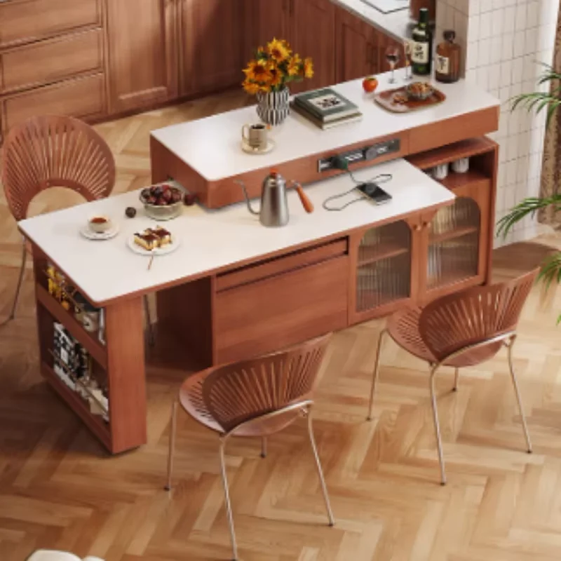 Functional Socket Luxury Dining Table Wooden Chairs Sets Kitchen Extensible Tables Restaurant Island Mesas De Comedor Furniture