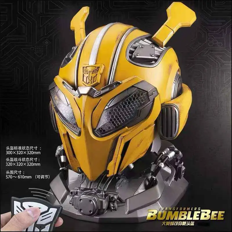 Brand New 1:1 Bumblebee Helmet Realistic Light Up Wearable Interchangeable Face Built-in Speaker Remote Control Decoration Gift