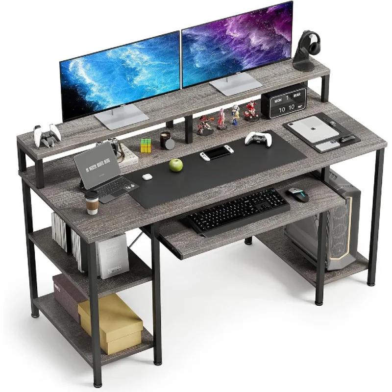 

Computer Desk- 48 Inch Home Office Desk with Keyboard Tray, 47" Gaming Desk with Full Monitor Stand & Storage Shelve
