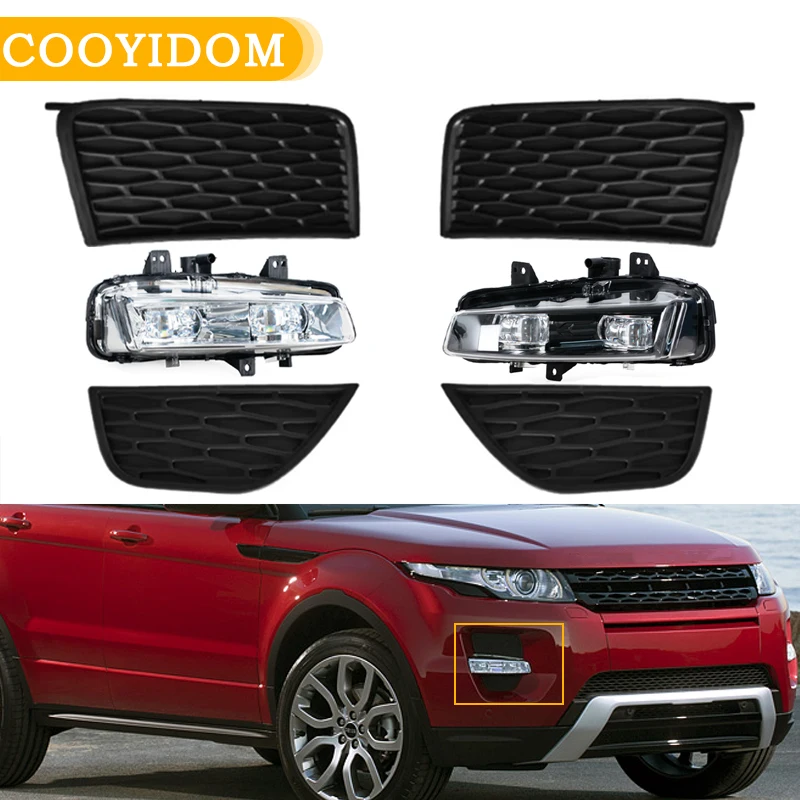 Faro LED para Land Rover Range Rover Evoque, luces antiniebla de circulación diurna, cubierta de luz, bisel de parrilla, 2011, 2012-2013