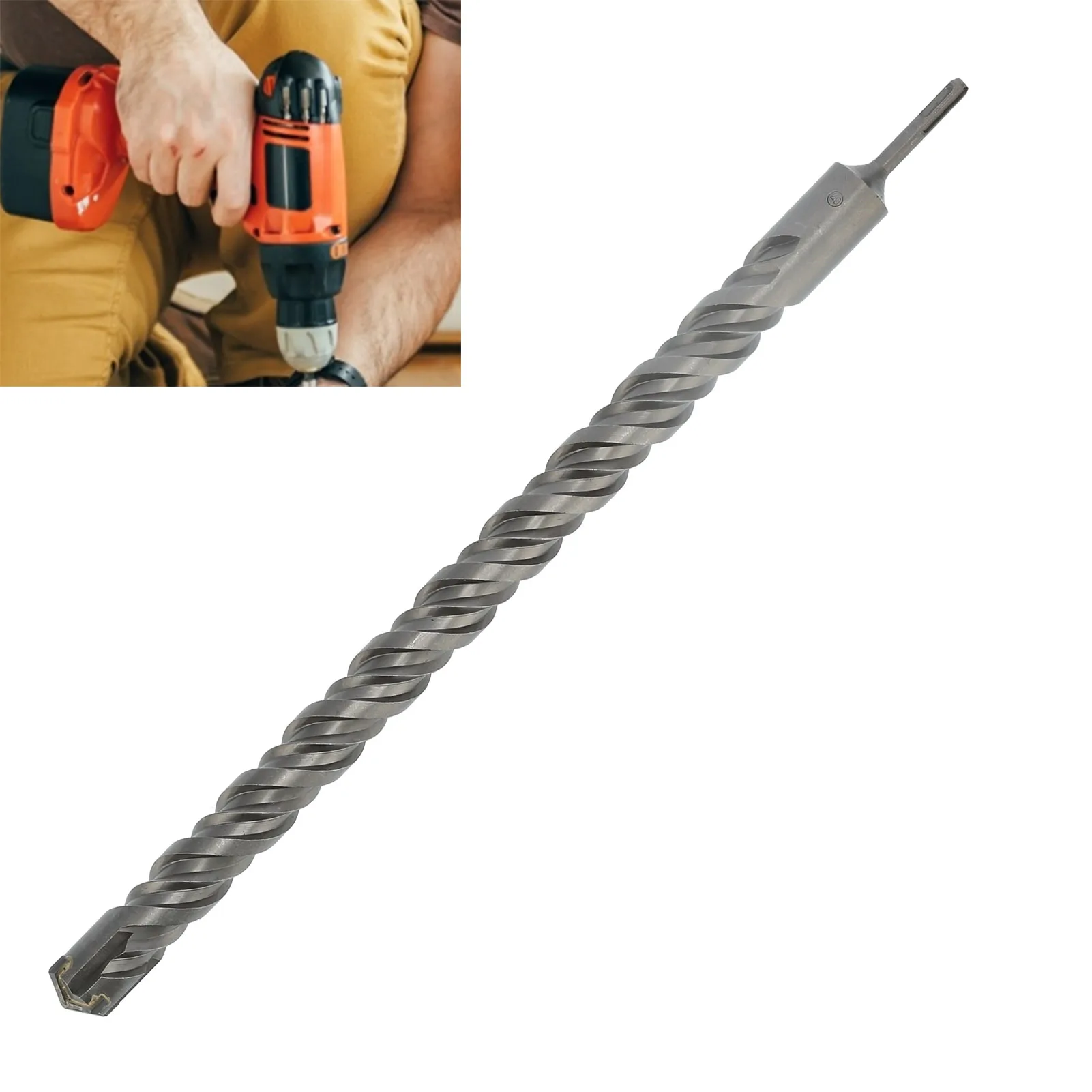 

Hammer Drill Bit Masonry Drill Bit Hammer Drill Bit Blade 2‑Helix Hand Tool for Concrete Natural Stone Masonry 40x600mm