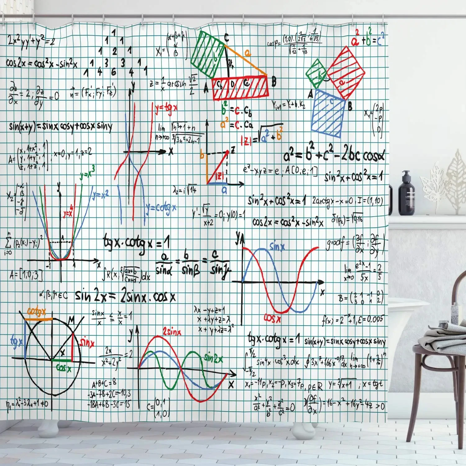 Math Shower Curtain Multiplication Table 1 To 12 Waterproof Shower Curtain Educational Style Polyester Fabric Bathroom Decor Set